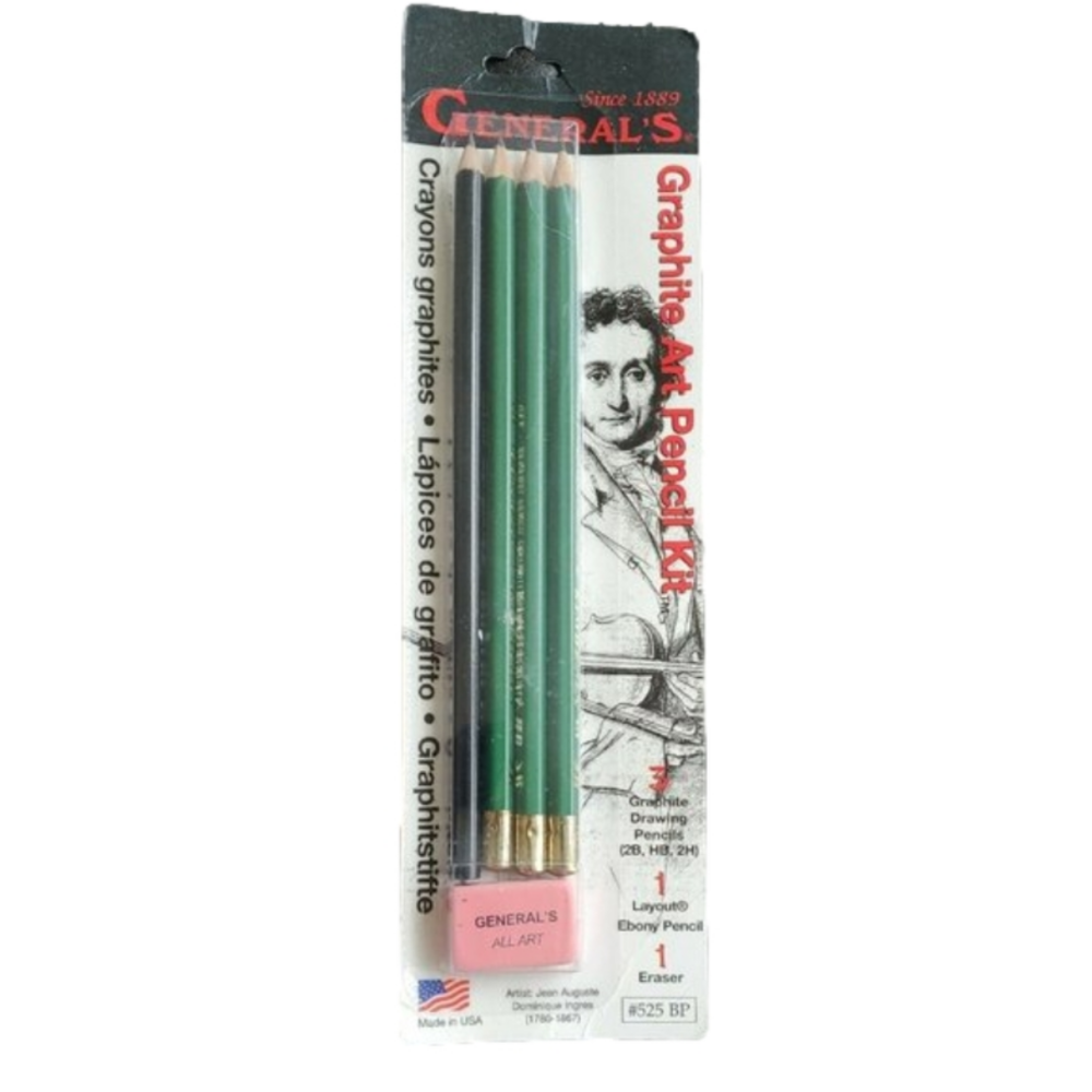 NIP General's Graphite Art Pencil Kit Extra Smooth 3 Graphite 1 Layout 1 Eraser